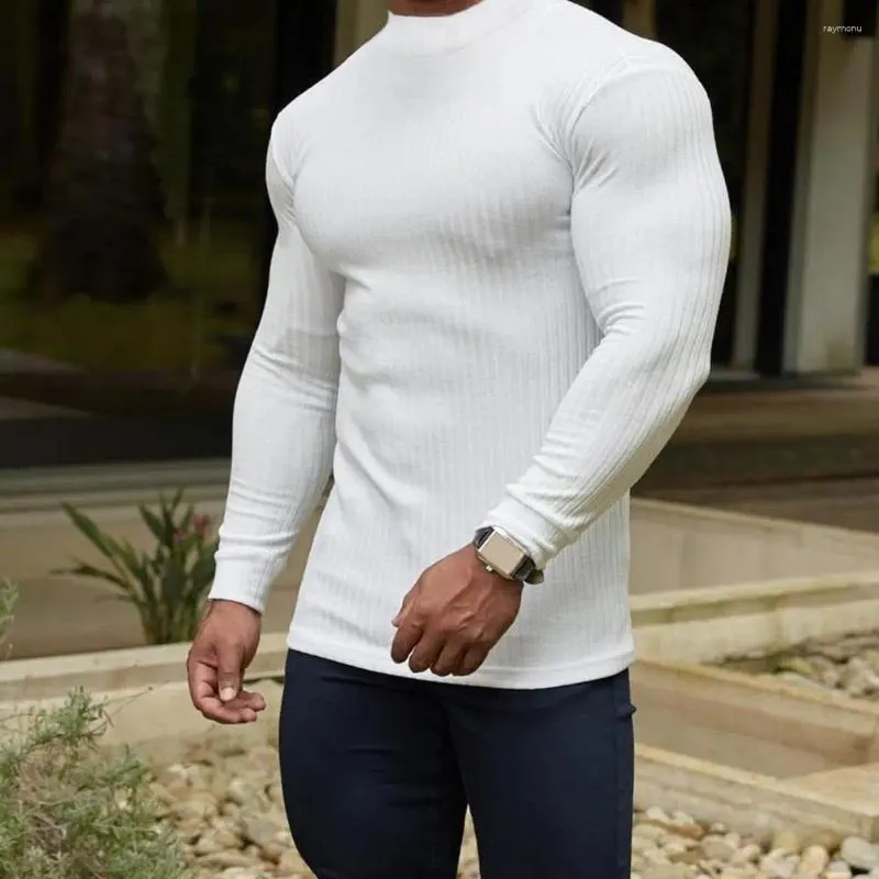 T-shirts pour hommes hommes hiver petit haut couleur unie à manches longues légère absorption de la sueur séchage rapide slim fit pull sweat-shirt