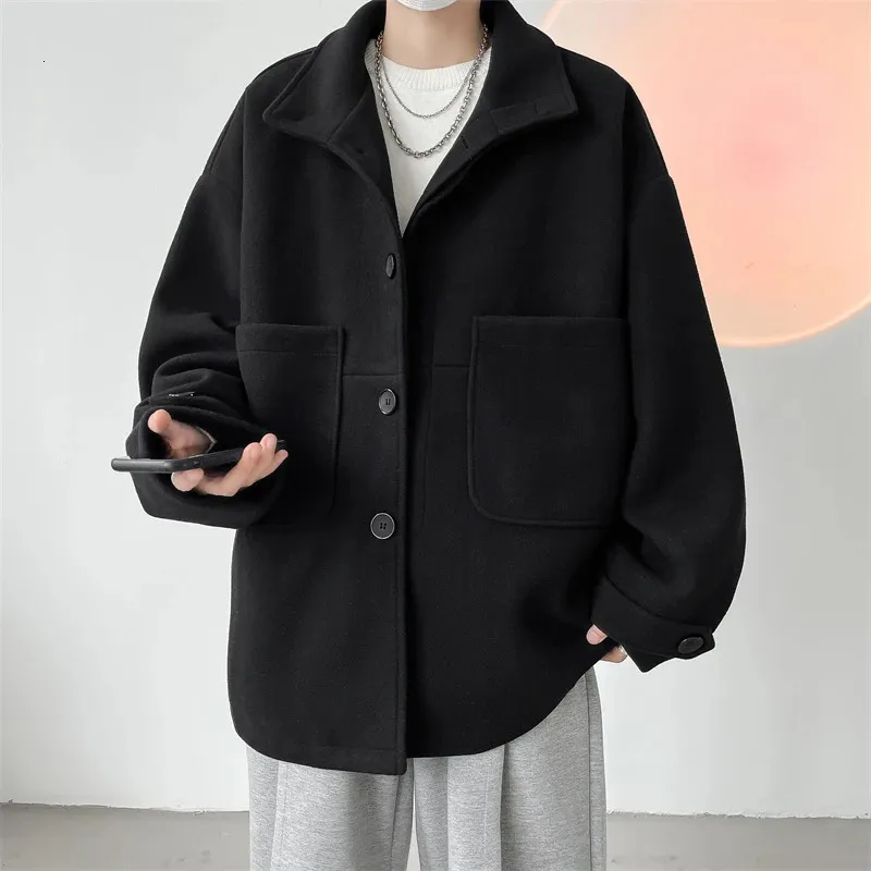 Misto lana da uomo Cappotto invernale di lana ispessita da uomo Tasca calda Giacca spessa Uomo Streetwear Coreano allentato corto oversize 231011