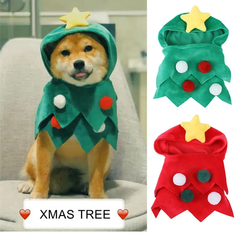 Cat Costumes Cloak Dog Christmas Tree Winter Warm Cat Cape Scarf Headband For Puppy Costume Clothes Hooded Jumpsuit Accessories Coral Fleece 231011