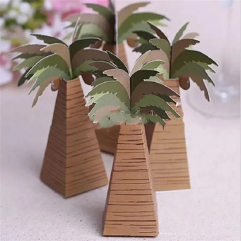 Party Favor 100st Mini Summer Coconut Palm Tree Candy Box Presentväskor Birthday Hawaiian Wedding Favors Baby Shower Decoration Supplies