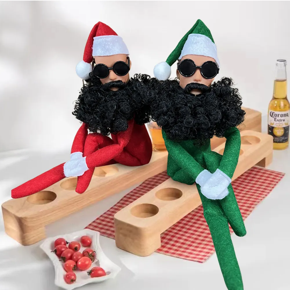 Christmas Doll 32CM Hip Hop Beard Harden Doll With Sunglasses Cool Creative Bookshelf Elf Doll Ornaments Christmas Tree ornament