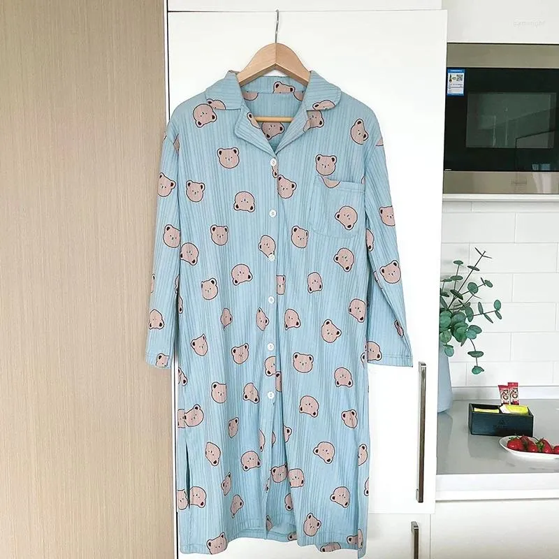 Kvinnors sömnkläder 2023 Autumn Long Sleeve Cotton Print Nightgown For Women Korean Loose Night Dress Nightdress Homewear Home Gown Nighty