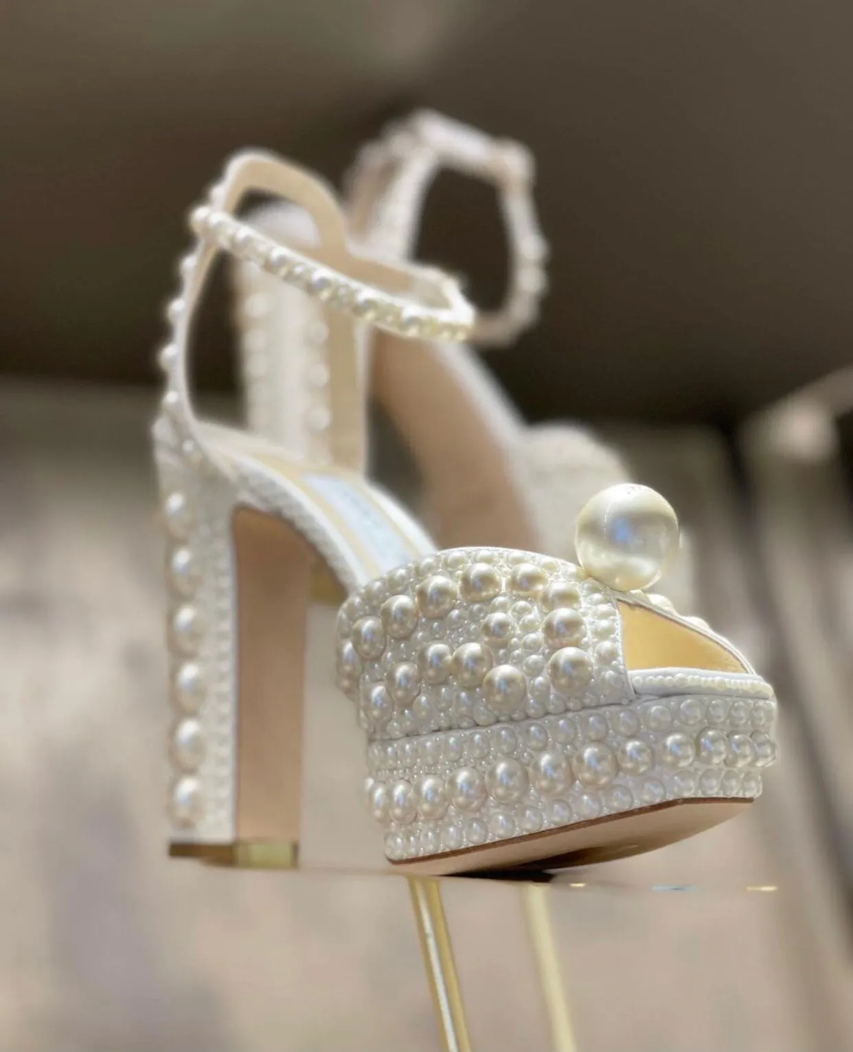 New Designer Bridal Shoes SACARIA Platform Sandals Pearl Embellishment