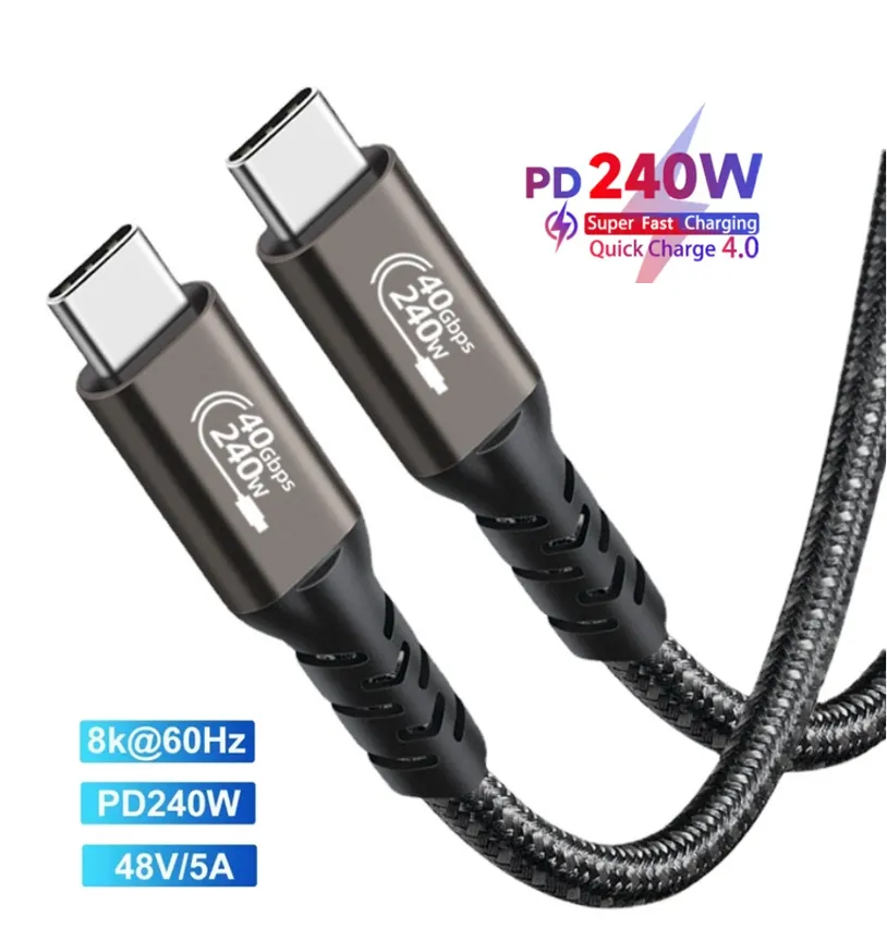 USB 4 Compatibele Kabel 40Gbps PD240W 5A 8K 60HZ Type C Kabel SuperSpeed Data Transfer Snel opladen Voor Laptop
