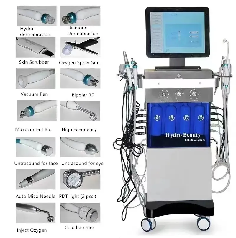 14 dans 1 Diamond Microdermabrasion Machine Oxygène Skin Care Hydra Water Aqua Dermabrasion PEELING SPA Équipement