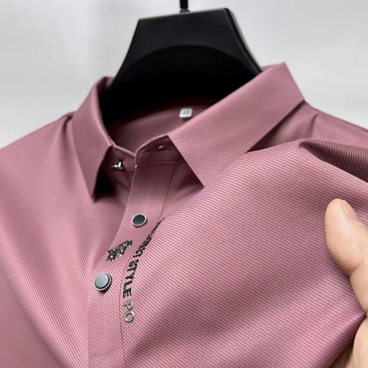 2024 Fashion New Men's Polos Ice Silk Embroidery Polo Shirt Summer Lapel Elasticity T-Shirt Korean Short Sleeve Business Casual Men Clothing