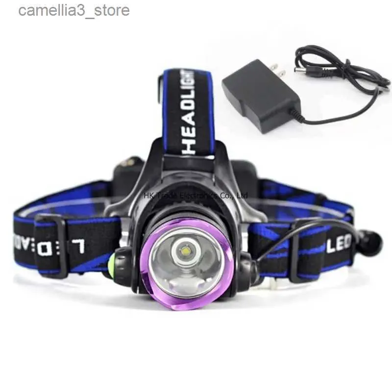 Lampade frontali Super Purple Head CREE XM-L T6 LED 2000Lumen Faro per bici Lampada frontale per bicicletta + Caricatore da muro Q231013