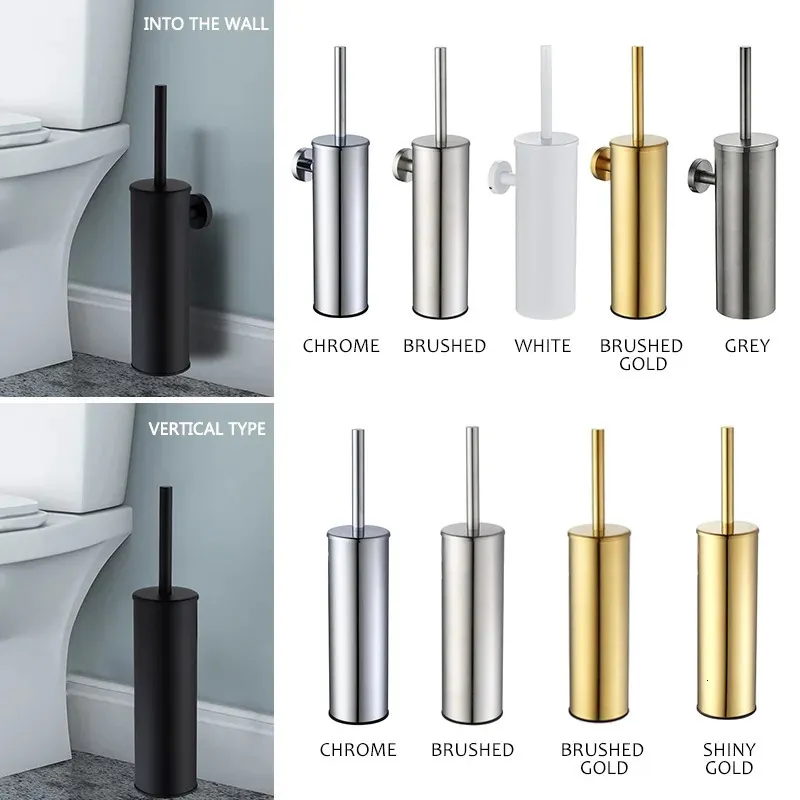 Toilet Brushes Holders Matt Black Toilet Brush Holder Stainless Steel Cleaning Tool Durable Vertical Bathroom WC Hardware Wall Mount Brush Golden White 231012