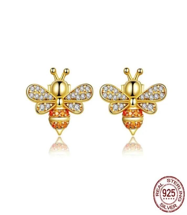 100 925 Sterling Silver Cute Design Gold Bumble Bee Shaped Stud Earring China Errings smycken Whole4258897