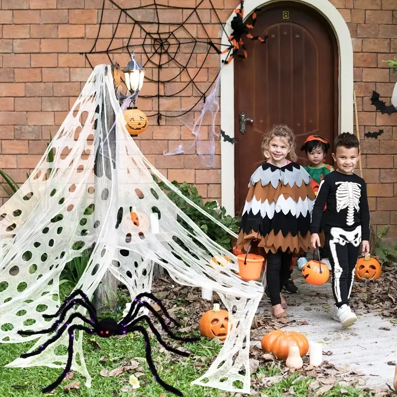 1 pièce, décorations extérieures d'Halloween toiles d'araignées super énormes (315 * 78,7 pouces), toile d'araignée d'Halloween, décorations de toile d'araignée effrayantes pour Halloween en plein air, cour, fête sur la pelouse