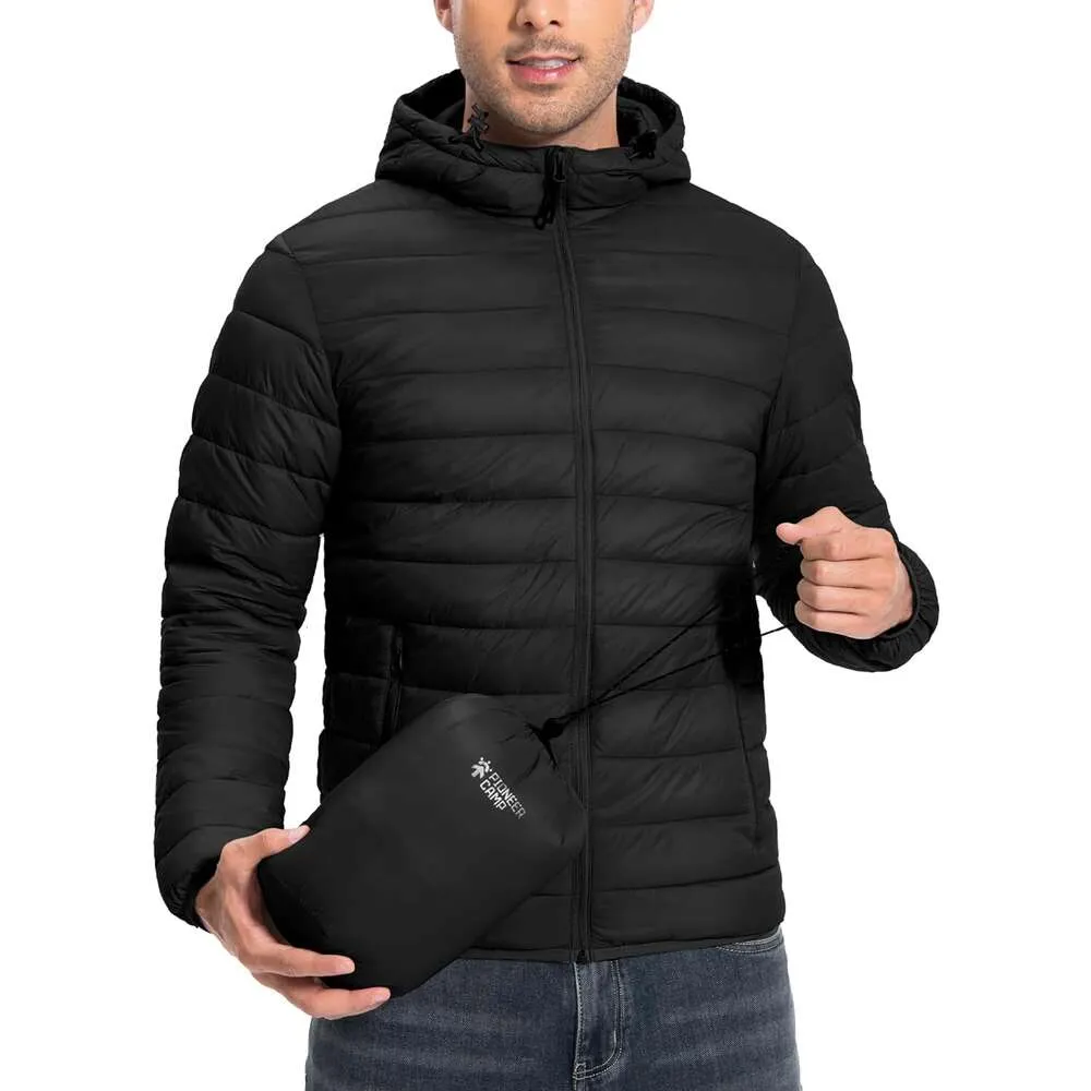 Pioneer Camp Chaqueta acolchada ligera y plegable para hombre con capucha y aislamiento térmico para correr TravleLJ88