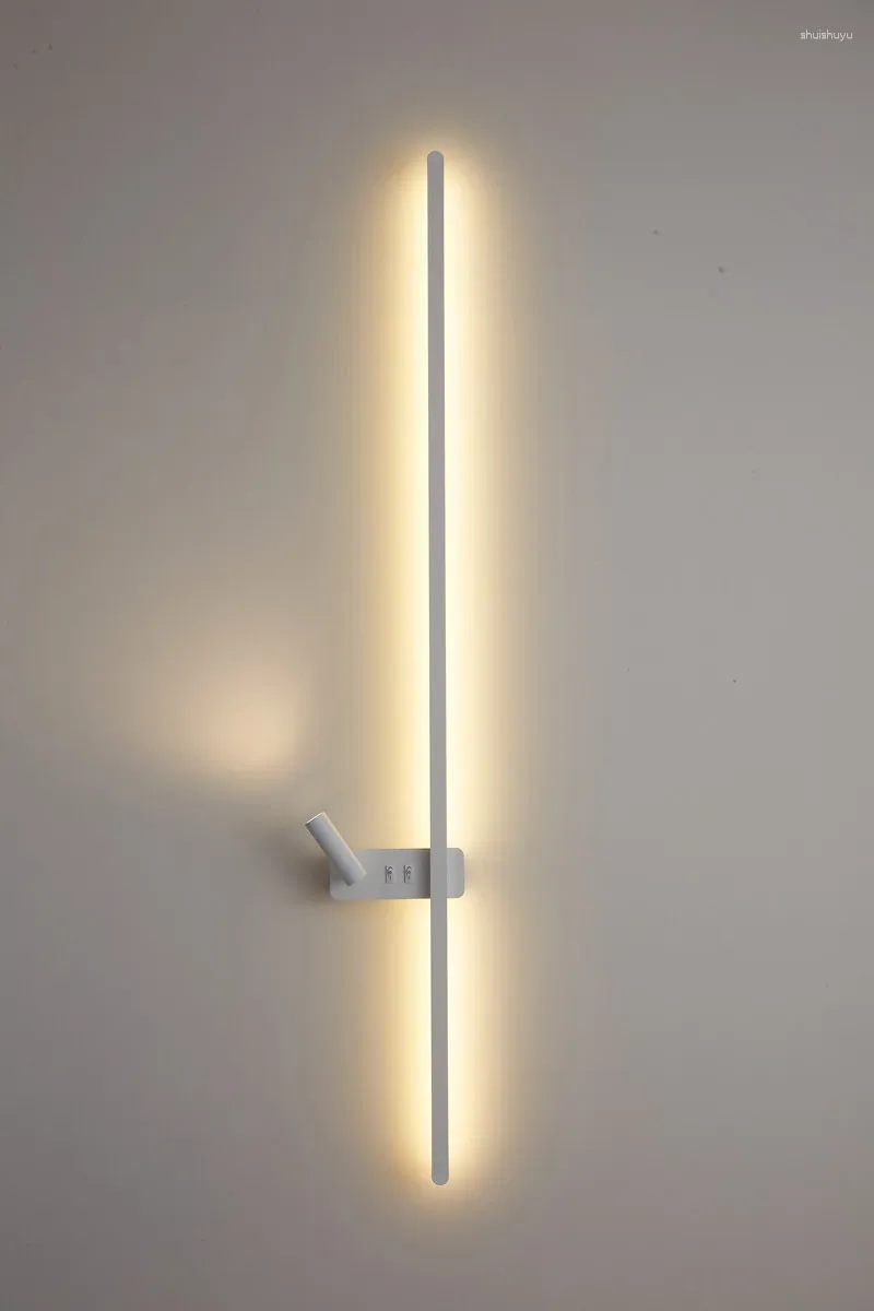 Wall Lamp Modern Simple Black White Metal Aluminium LED Liner Strips Bedroom Bedside Apartment El Living Room