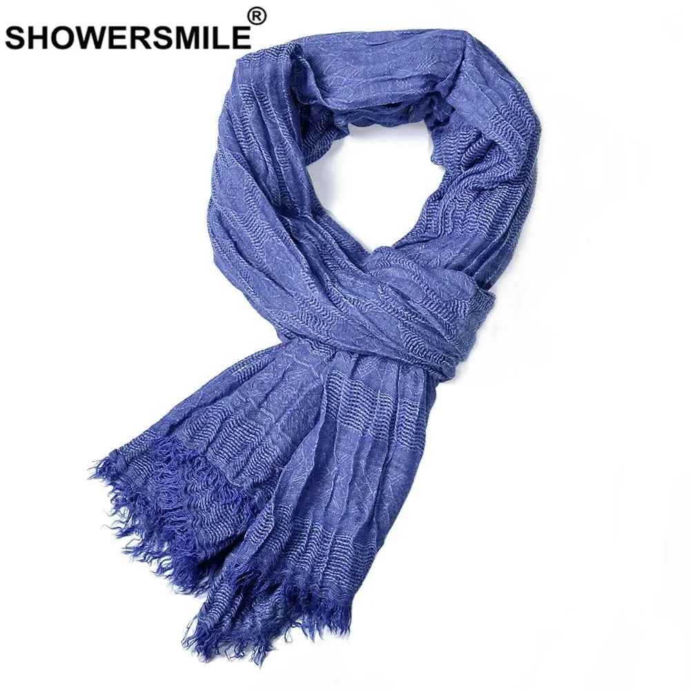 Sjaals SHOWERSMILE Blauw Effen Mannen Sjaals Herfst Winter Accessoires voor Mannen Warme Lange Casual Merk Mannen Sjaal Bufanda 231011