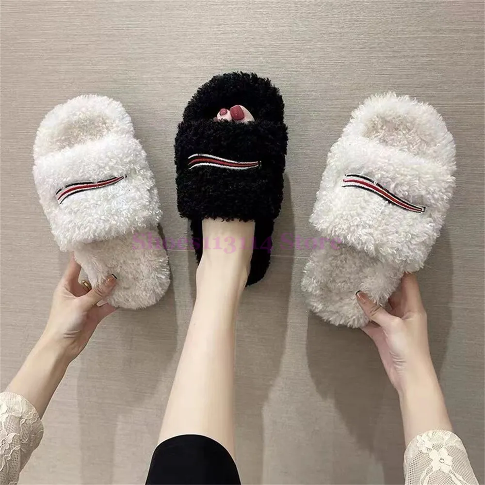 Balenciga fur slippers designer letters embroidered wool sandals casual winter warm slide furry shoes luxury women ladies home indoor flat