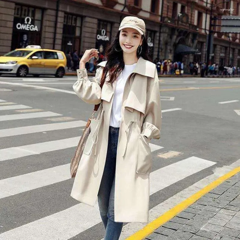 British Style Womens Drawstring Windbreaker Jacket With Lining Mid