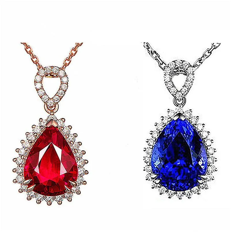 Colliers pendentif bleu rouge diamant goutte d'eau collier chaînes en or rose femmes colliers en cristal bijoux de mode cadeau volonté et bijoux Dhajz