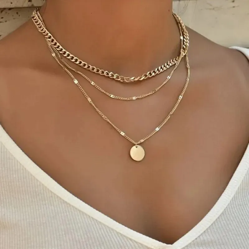 Chokers Vintage Pendant Necklace for Women Gold Color Chain Multilayer Bohemian Coins Necklaces Girls Collier Femme Collares Jewelry 231011