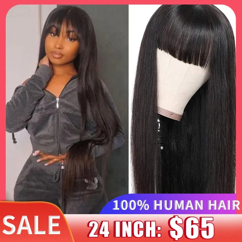 Synthetic Wigs Wig With Bangs Fringe Wigs Human Hair Wig For Women Brazilian 100%Human Hair Sale Bangs Wig Full Machine Made Remy Hair Glueless 231012