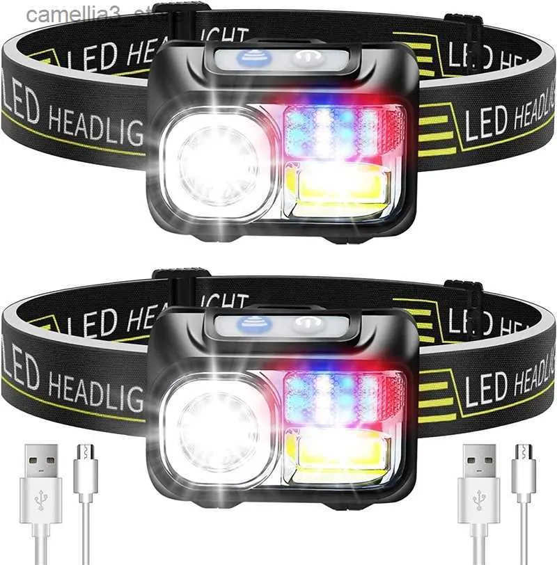 Head lamps 9 Light Modes LED Headlamp Rechargeable Powerful Head Lamp Built-in Battery Outdoor Camping Headlight Head Flashlight Head Light Q231013