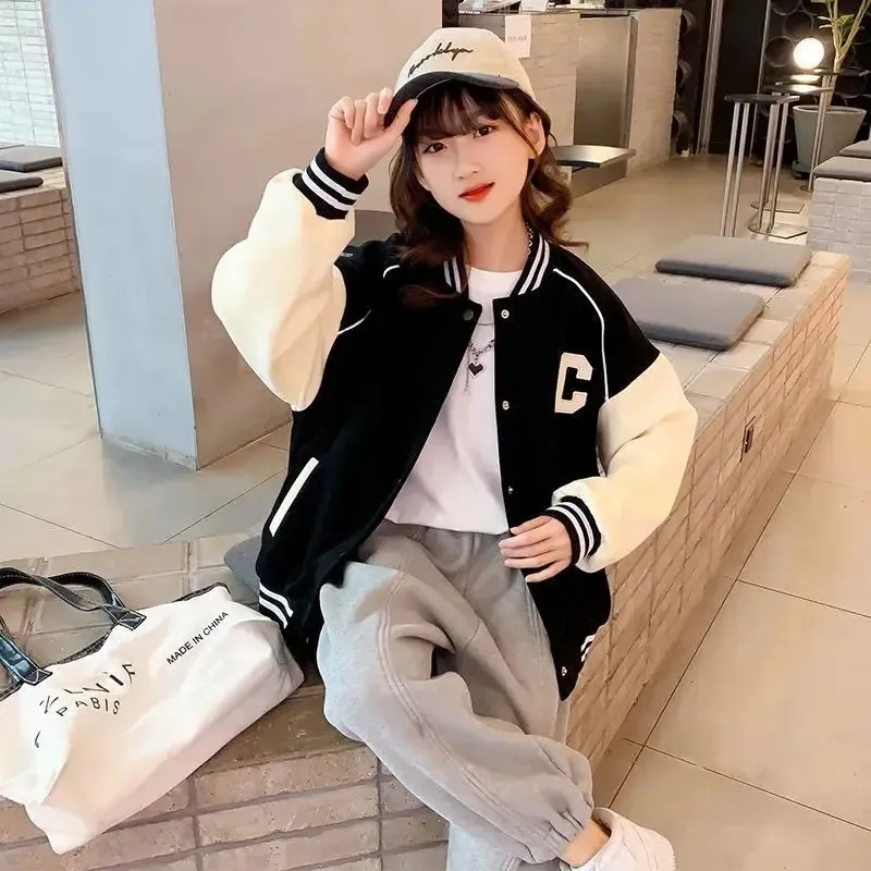 Jackor Spring Autumn Baseball Jacket Big Kids Teens Fashion Clothes For Girls Boys Cardigan 3to10 Barn Outwear Ytterkläderrockar 231012