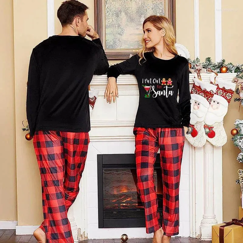 Pijamas femininos casal combinando pijama de Natal eu coloquei homem de gengibre para Santa Loungwear conjunto preto