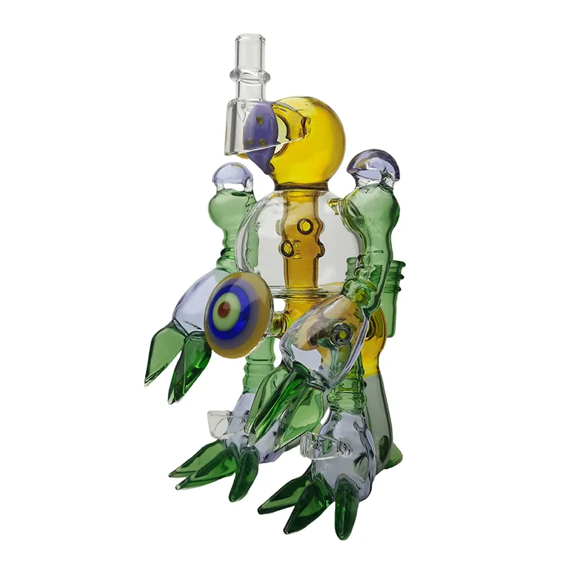 Robot HOOSHS GLASS BONG RECYCLER RÖKNING VATTER PIPER DAB RIG 22CM Höjd med 14 mm fog