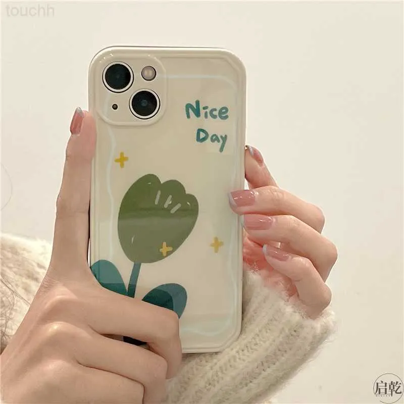 Чехол Green Niche Tulip для iPhone 15 для 13promax Minimalist Little Fresh 12/11, все включено, новый чехол с защитой от падения, L2310/12