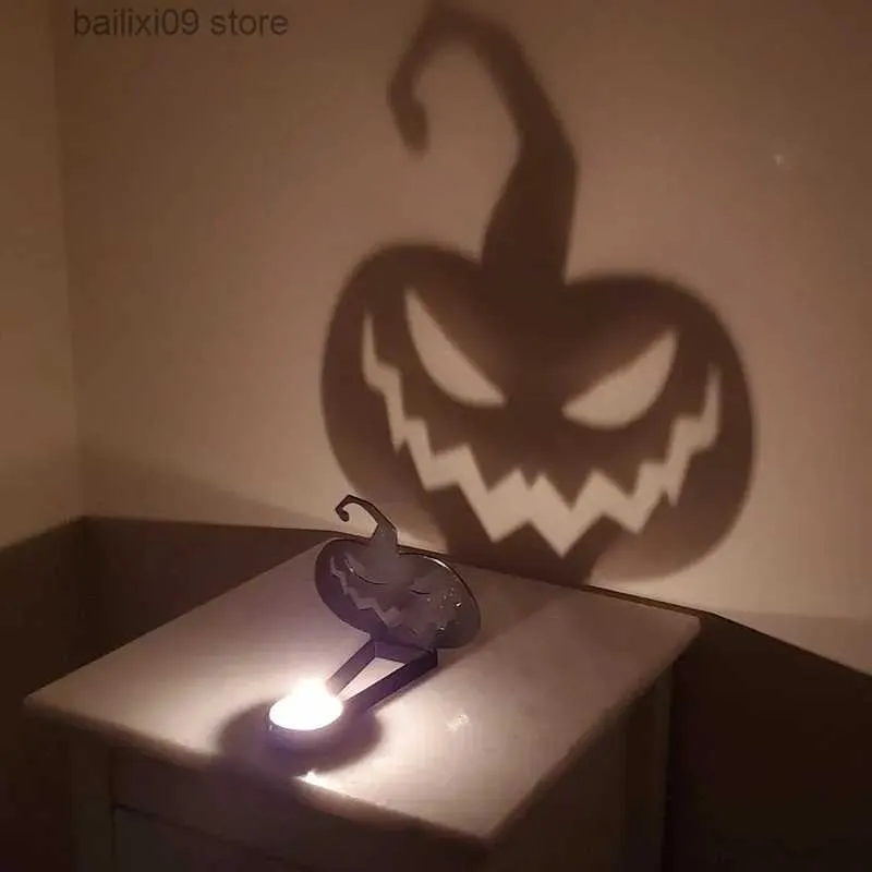 その他のイベントパーティーサプライズ1PCハロウィーン装飾ビンテージシャドウキャンドルホルダー面白いテロプロジェクションダークウィッチ犠牲コールゴーストキャンドルスタンドT231012