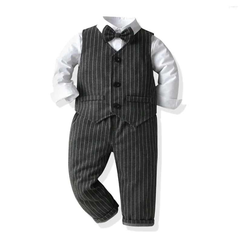 Zestawy odzieży 1-6 lat maluch chłopców ubrania formalne dla dzieci kamizelka solidna koszula w paski spodnie mody dżentelmeni