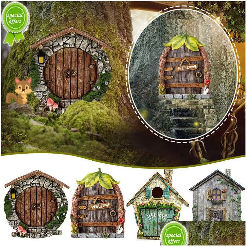 Miniatuur Fairy Gnome Deur Beeldjes Elf Home Houten Tuin Raamkunst Boom Scpture Standbeelden Ornament Outdoor Decor Drop Delivery