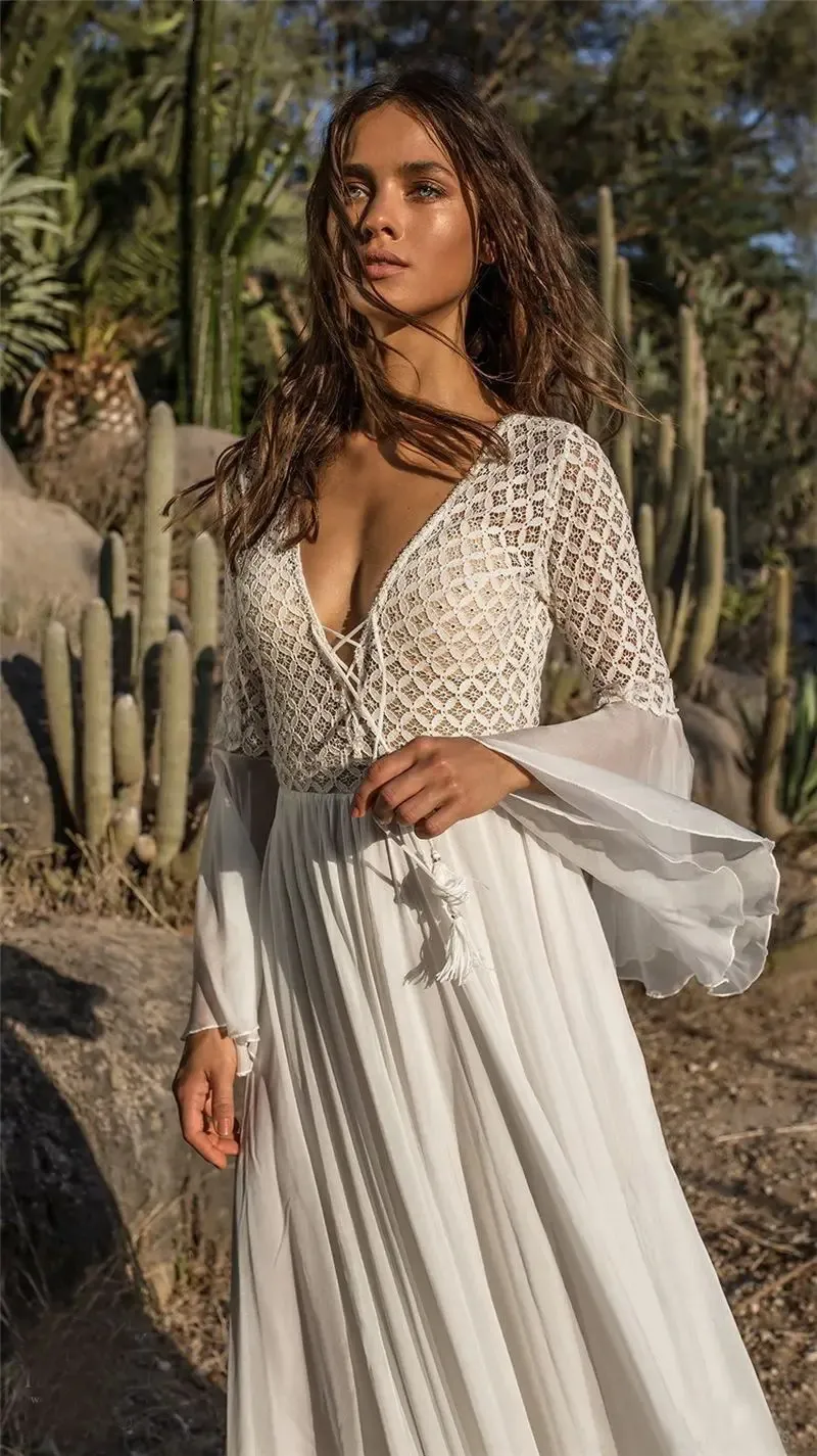 long white flowy boho dress White Beach Boho Dress