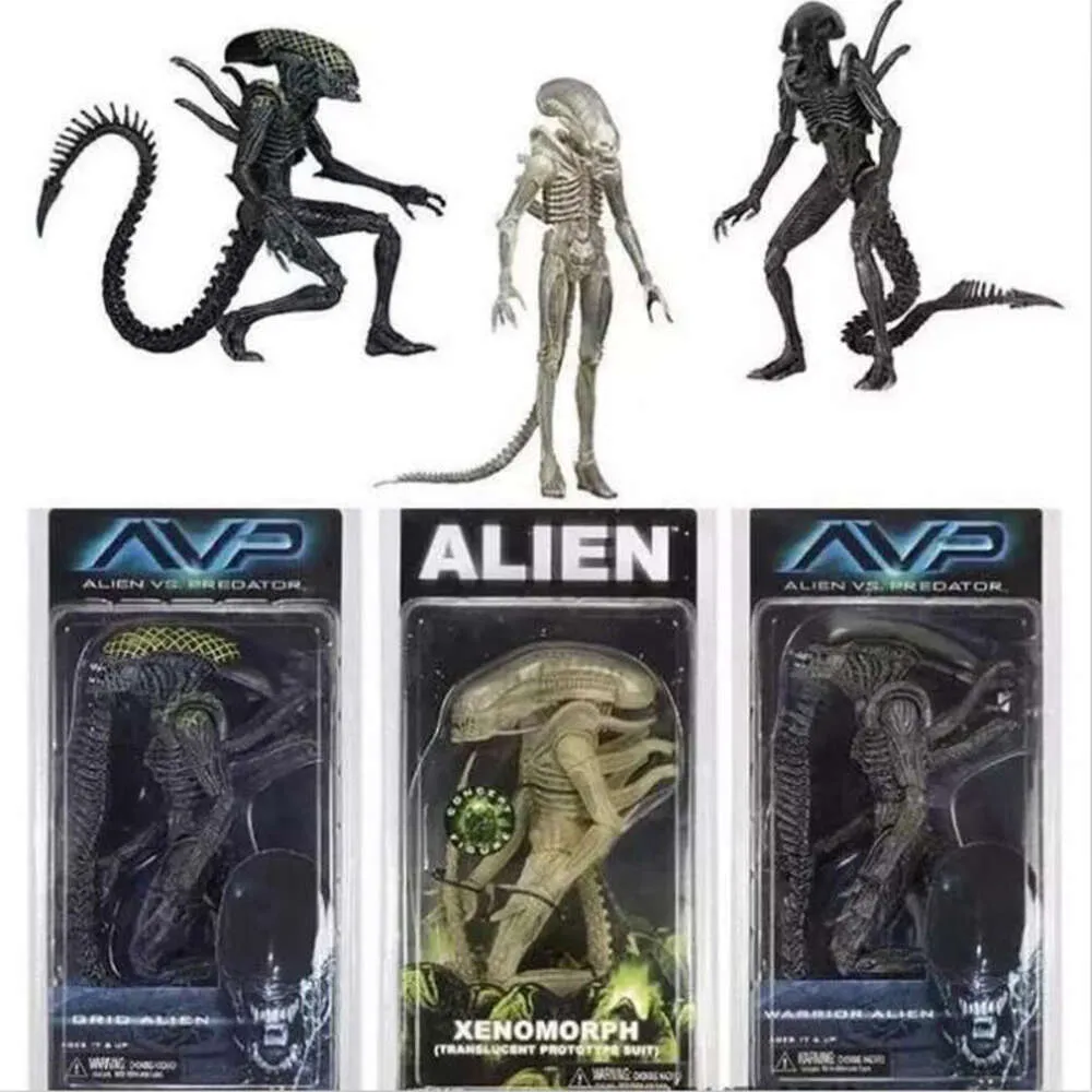 Maskot kostymer utlänningar vs rovdjur Grid Alien Xenomorph genomskinlig prototyp kostym Warrior Alien Action Figure Collectible Model Toys