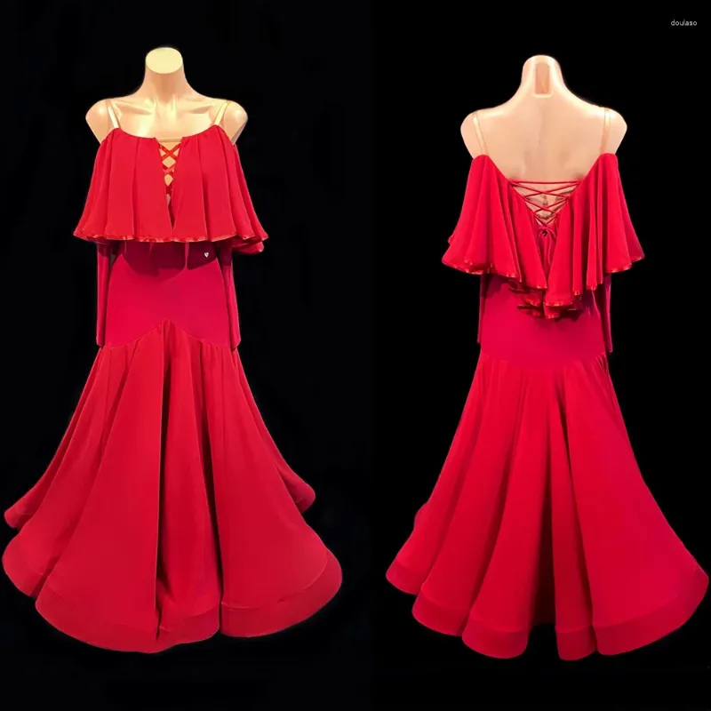 Stage Wear Custom High-end Red Ballroom Dance Competition Dress 2023 Elegant Women Party Modern Tango Costumes Standrad Waltz Clothes