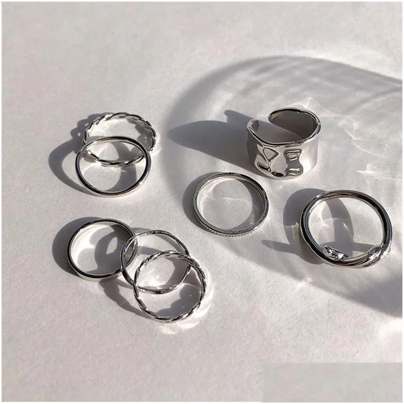 7pcs moda punkowa pierścień stawowy Zestaw geometryczny minimalistyczny metal biżuterii Złote Pierścienie dla kobiet Dance Dhgarden OT7MW