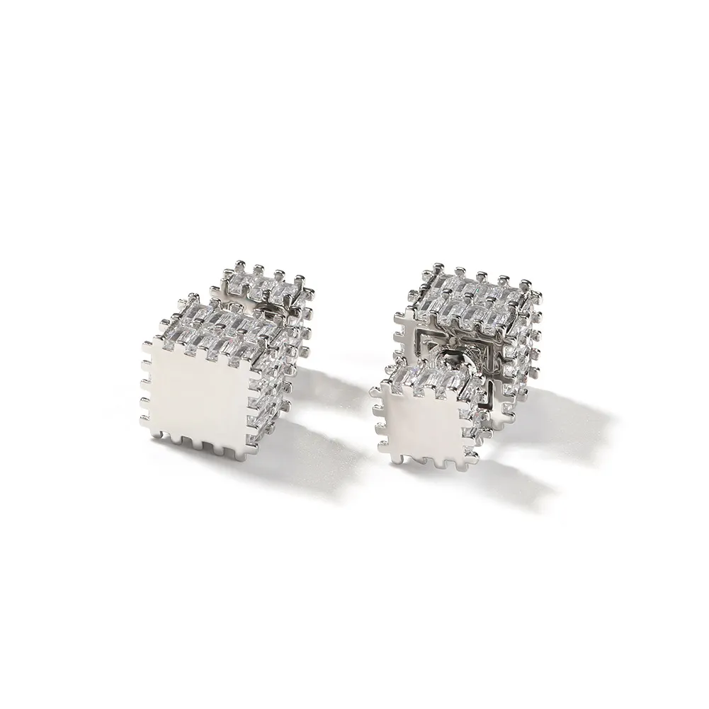 Designer Mens Earrings Silver Gold Stud Earrings For Womens Hip Hop Cube Diamond Earrings Jewelry