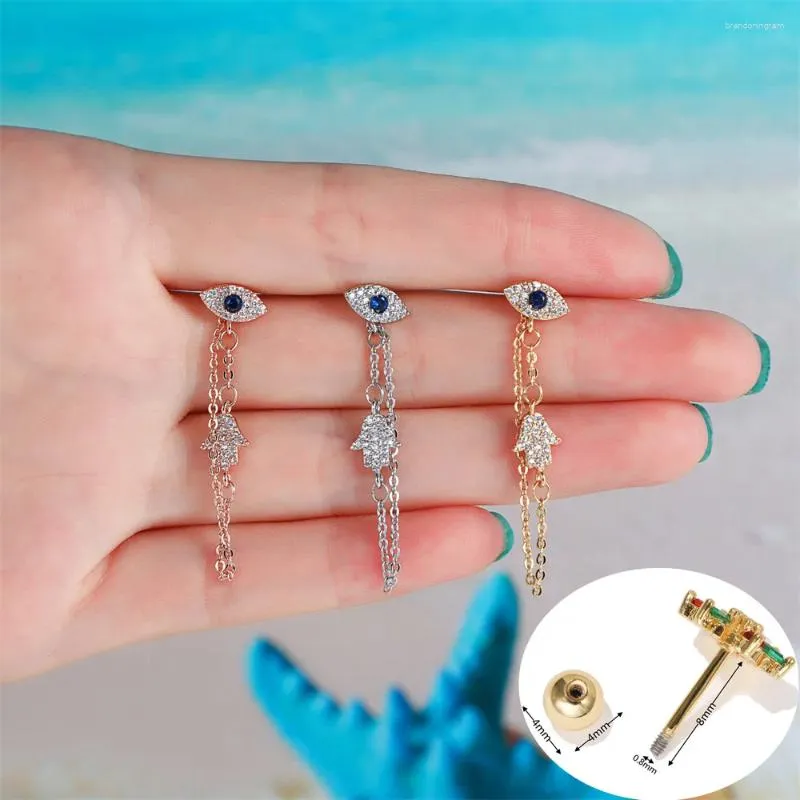 Stud Earrings SO 1Piece Stainless Steel Rod Zircon Devil's Eye Palm Piercing Thread For Women Fashion Party Wholesale