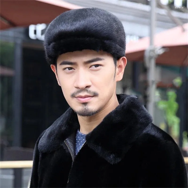 Berets Winter Men's Thermal Fur Beret Luxury Imported Mink High Quality Outdoor Cold Protection Flat-brimmed Cap