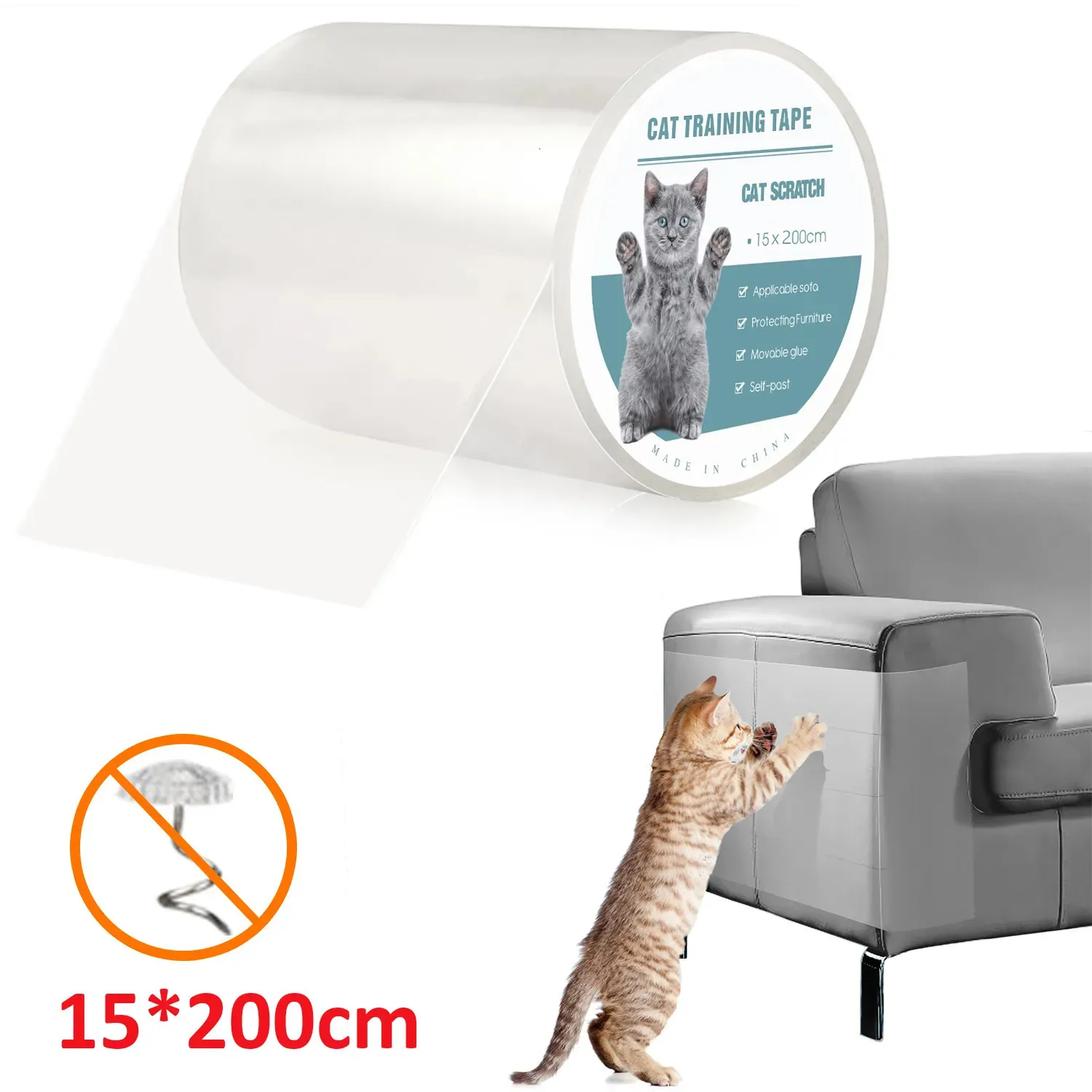 Arranhadores de móveis para gatos 15 * 200 cm Protetor de móveis para gatos Protetor de arranhões transparente Rolo de fita anti-arranhões Adesivo transparente para prevenção de arranhões de gatos para sofá 231011