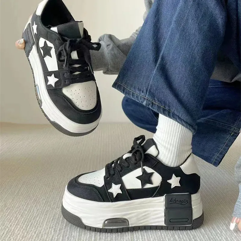 Kawaii Star Black And White Dressy Tennis Shoes Womens For Women Y2K ...