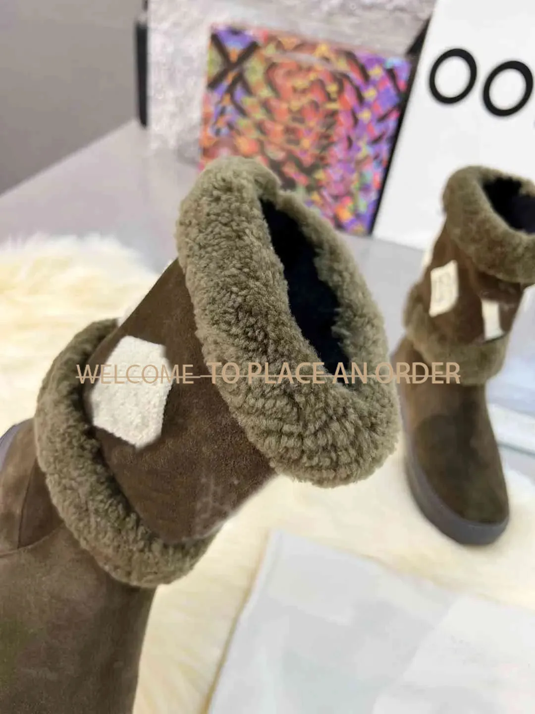 Designer boots winter black brown green cotton shoes warm ankle boots suede snow boots women`s flat boots with box optional 35-41