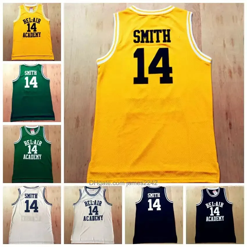 T-shirts d'extérieur The Fresh Prince of Bel-Air 14 Will Smith Basketball Jersey Noir Vert Jaune 231012