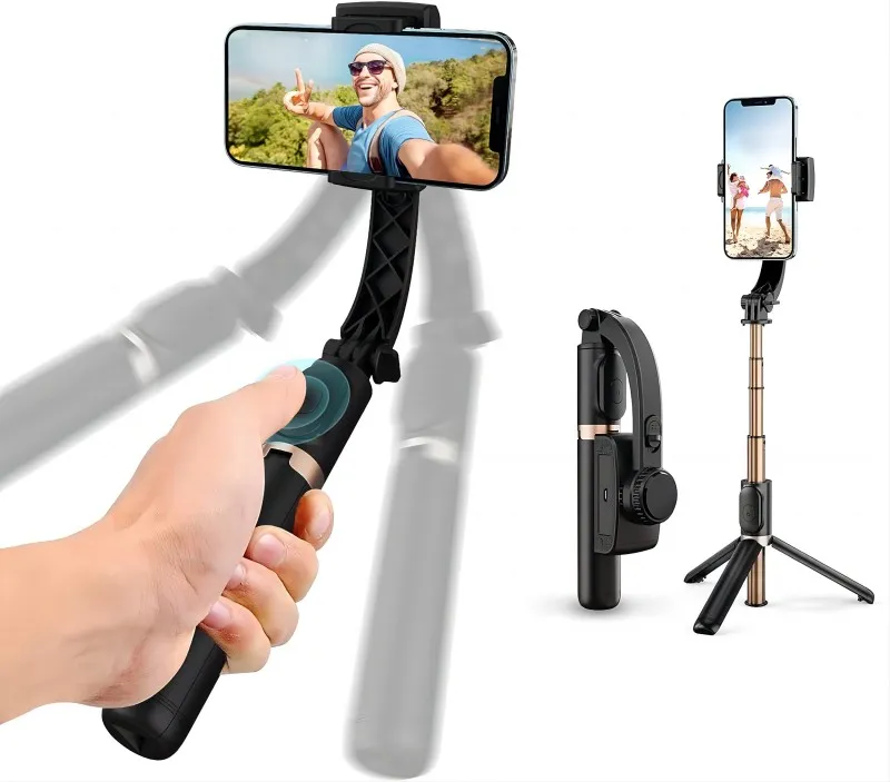 Stabilisateur de cardan portatif pour appareil photo de téléphone, support de trépied portable pliable avec télécommande sans fil, bâton de selfie extensible en alliage d'aluminium, monopode pour enregistrement vidéo en direct