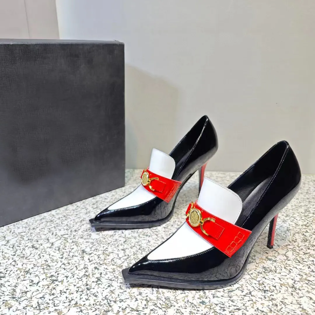 Scarpe eleganti firmate Donna Tacco alto 11,5 cm Punta a punta in vera pelle alla moda con decorazione fibbia Scarpa casual con pompa