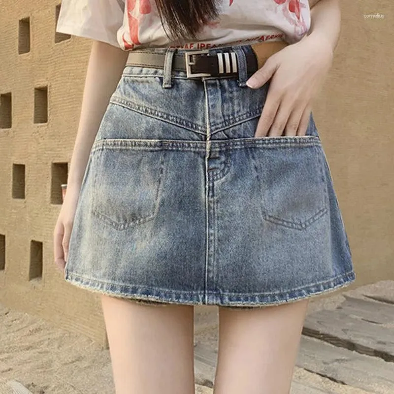 Jupes 2023 été rétro bleu denim shorts taille haute jupe courte ample jambe large a-ligne