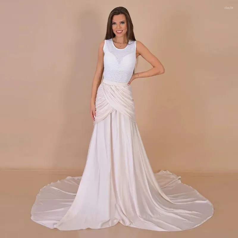 Gonne di seta perla avorio gonna da sposa drappeggiata lunga spazzata con strascico volant in raso da donna maxi per matrimoni eleganti feste serali