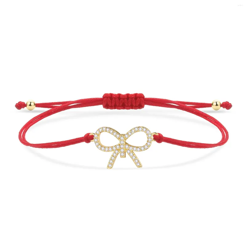 Charm Bracelets Cubic Zirconia Crystal Bowknot Bracelet Women CZ Stones Gold-plated Brass Red String Purple Pink Black Cord Jewelry Gift