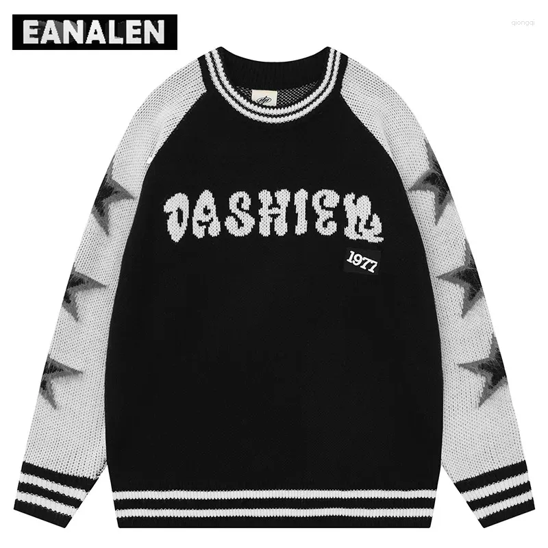 Men's Sweaters Harajuku Black White Sweater Winter Jumper Knitted Pullover Retro Gothic Star Graphic Grandpa Ugly Women's