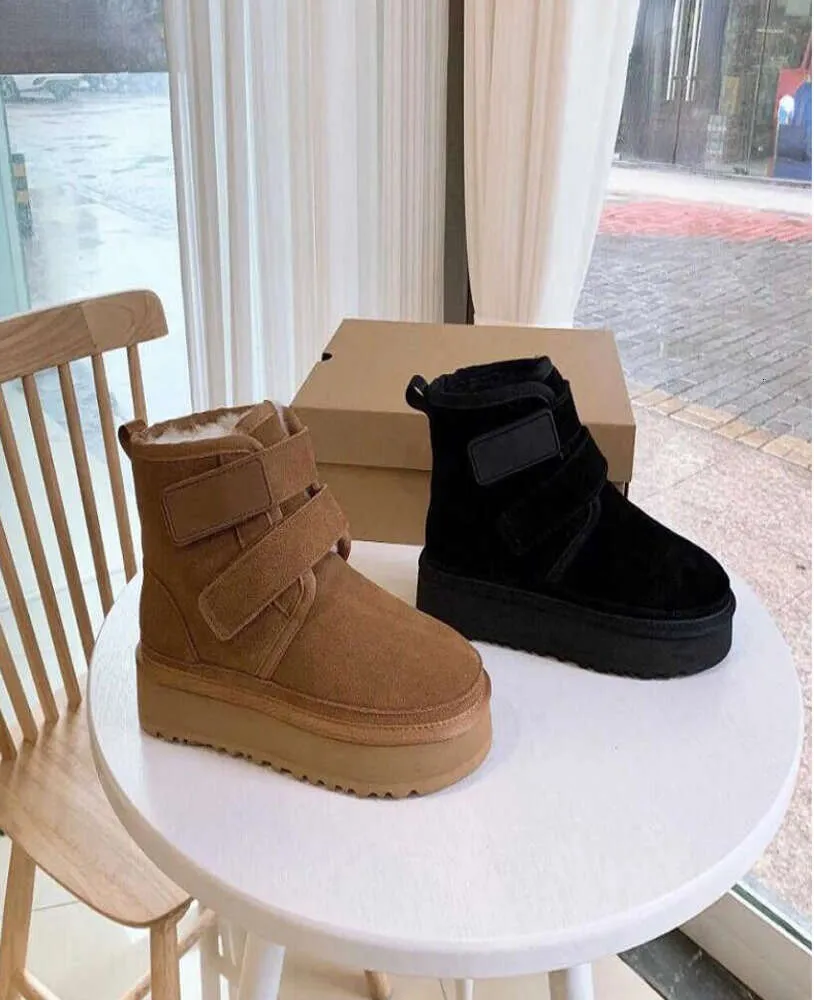 Botas Mini Neumel Plataforma Bota Diseñador Mujer Invierno Tobillo Australia Nieve Fondo grueso Cuero real Cálido Piel esponjosa Piel de vaca Gancho Bucle FGY