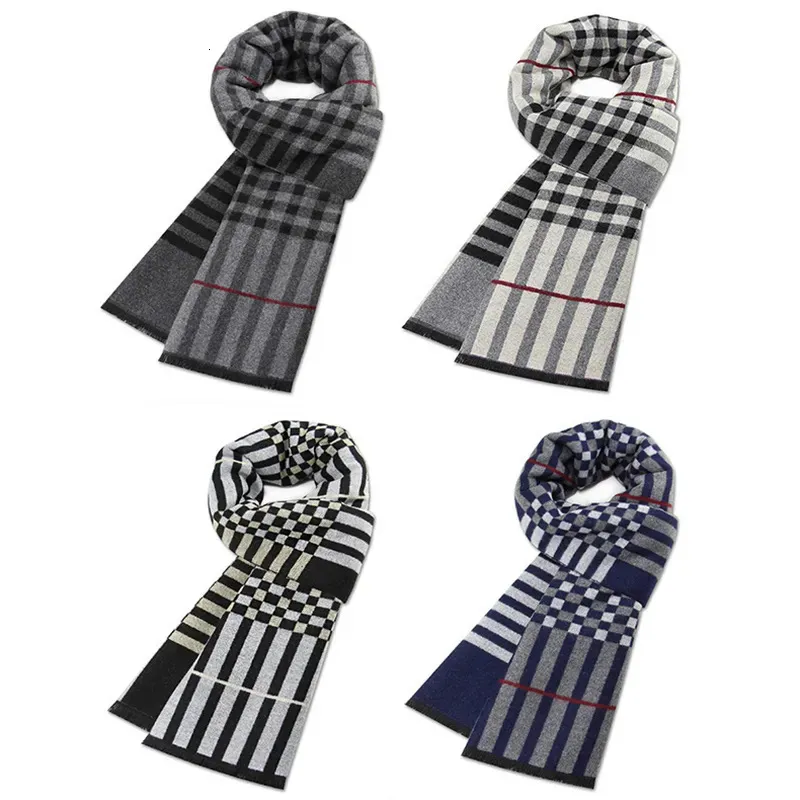 Scarves Classic Plaid Men Scarfs Winter Warm Cashmere Soft Scarf For Men Casual Business Neckerchief Black Gray Silk Scarves 30*180cm 231011