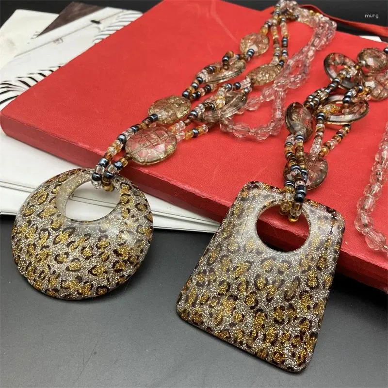 Pendant Necklaces Unique Leopard Print Acrylic Beaded For Women Fashion Jewelry Statement Long Chain Necklace Female Gifts